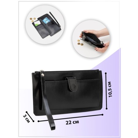 Women's wallet on the zipper Textura, with a pen, black color-4