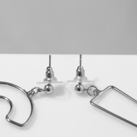 Earrings Metal "Signs", Silver Color-1