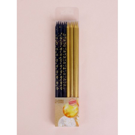 Set of candles for the cake "Stars", 12 pcs, gold and black-4
