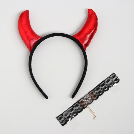 Carnival costume of the cheurtic "Devil in the flesh", chocker, horns-3