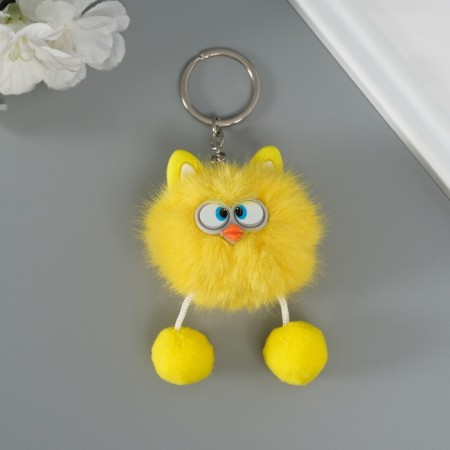 Fluffy on the ring "oblique eyes" yellow 9.5x6x6 cm-1