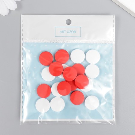 Beads for creativity wood "flat circle" set of 20 pcs white, red 0.4x1.5x1.5 cm-3