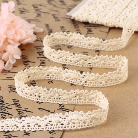 Knitted lace, 15 mm × 15 ± 1 m, beige color