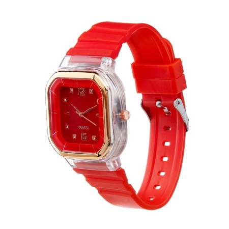 Women's watch, 4.1 x 4.1 cm, silicone strap, red-3
