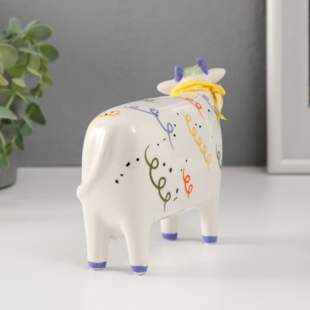 Souvenir Ceramics "Cow with a scarf" multi -colored spirals 15.8x5.6x12.3 cm-3