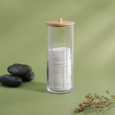 Organizer for storing cotton pads, with a lid, D 6.5 × 18 cm, in a cardboard box, the color is transparent/brown-4