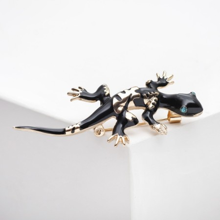 Brooch "Lizard" Dark, black color in gold-2