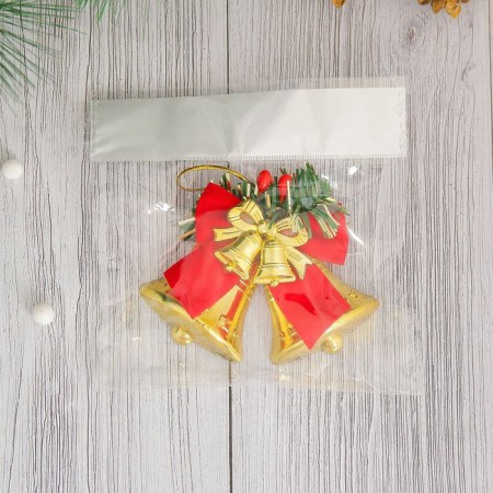 Christmas tree decoration "Bells with a bow" 8x6 cm, red-gold-1