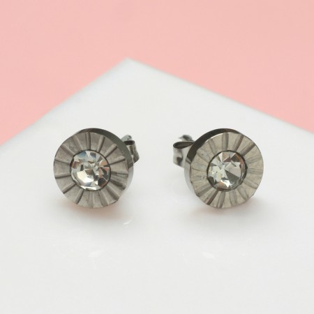 Earrings "Pusets" steel, crystal, white color in silver