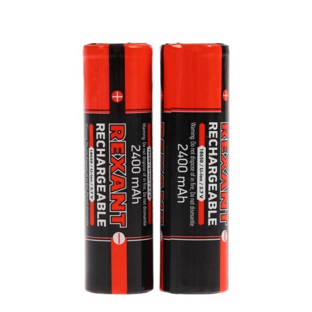 Battery Rexant, 18650 Unprotected, Li-Ion, 2400 mAh, 3.7 V, 2 pcs., Blister-1