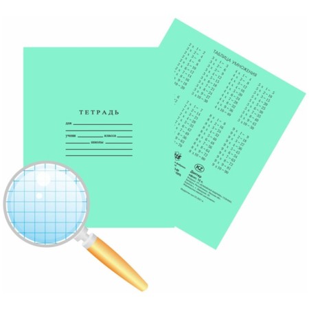 Notebook 12 sheets in a large cage "Green cover" Paper Factory, OFSET No. 1, 60 g/m2, Whiteness 96%-1