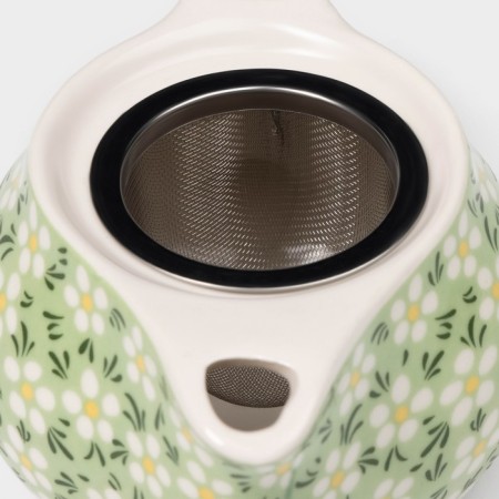 Hot teapot "Spring flowering", 200 ml, with metal sieve, green color-3