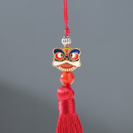 Textile suspension, metal "Chinese lion" burgundy 1x1.2x10 cm-1