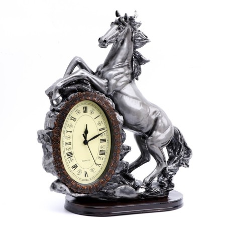 Table clock "Horse", silver color, 40x31x15 cm-1