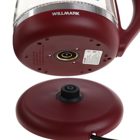 Electric kettle WillMark WEK-2005G, glass, 2 l, 2200 W, LED lighting, burgundy-7