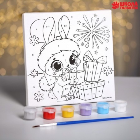 New Year's picture on the numbers "New Year! Rabbit with a gift ", 15 x 15 cm-3