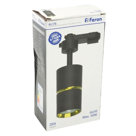 Snow -phase track lamp Feron AL178, IP40, GU10, 15 W, 55x55x175 mm, Black color with gold-9