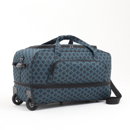 Road bag on wheels, lightning department with an increase, outer pocket, long belt, burgundy color