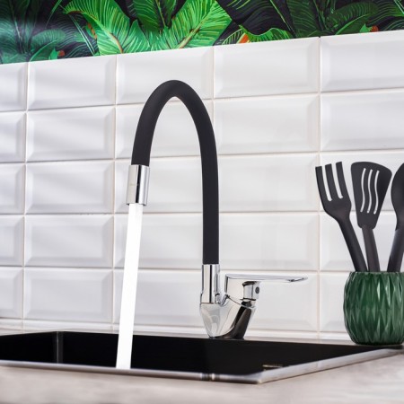 BouOU B8274-10F-E307A kitchen mixer, single-leaf, with flexible silicone-green, chrome-3