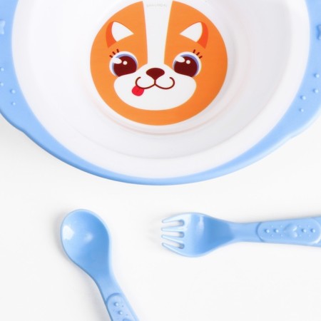 A set of children's dishes "Corgi", a plate on a suction cup 250ml, fork, spoon-2