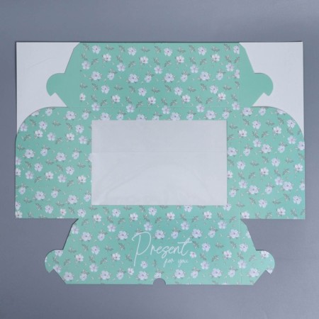 Capcake box, confectionery packaging with a window, 6 cells "Green Pattern", 25 x 17 x 10 cm-3