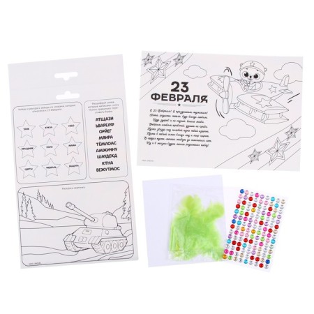 Application with feathers and rhinestones "from February 23" Bear-2