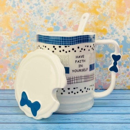 Lenardi mug, with a lid and spoon, porcelain, 400 ml