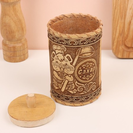 TUES for spices "Hamster", sugar, 8x8x14 cm, birch bark-2