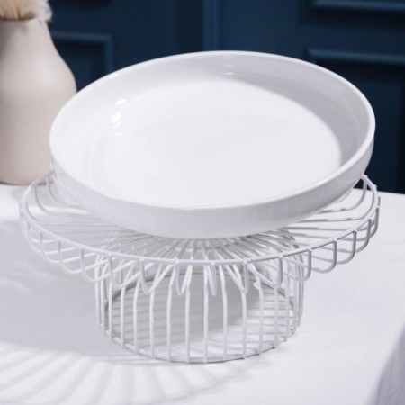 Ceramic dessert stand on a metal stand “Flora”, D = 26.5 cm, white color-2