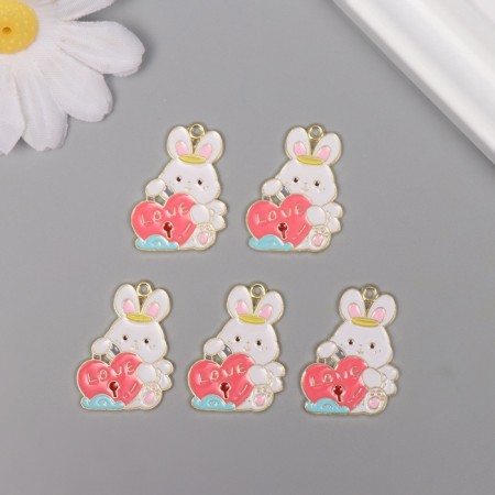 Decor for creativity metal, enamel "Bunny with heart-zamkom" 2.8x2.2 cm-2