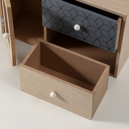 Casket Wood 2 boxes and door "Geometry" Beige with black 9.5x28x18.5 cm-3