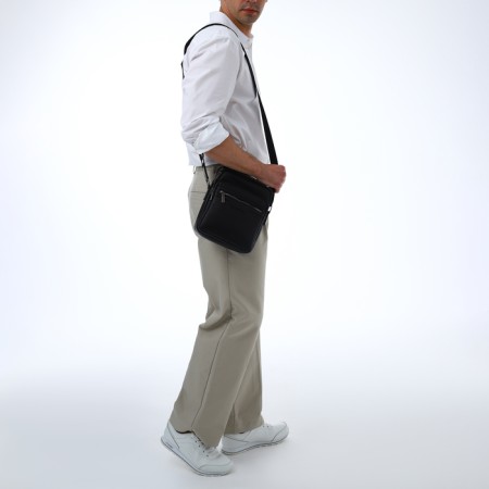 Male bag over the shoulder, Textura, 3 external pockets, black color-9