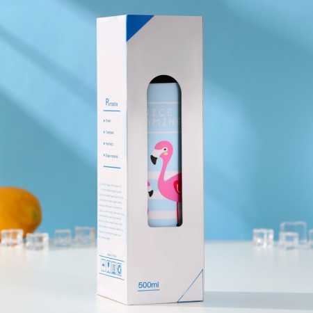 A glass bottle with a handle in a flamingos cover, 500 ml, h = 23.5 cm, Mix drawing-4