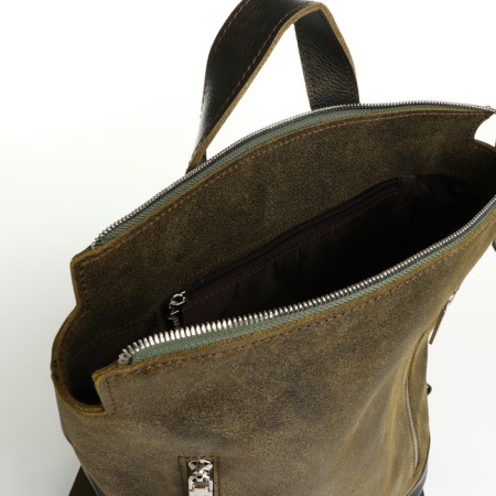 City backpack made of genuine leather with lightning, igermann, green color-3
