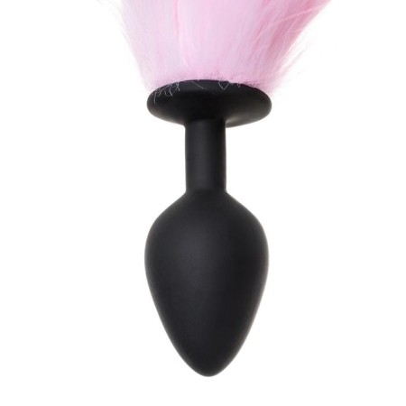 Anal plug with a white-pink tail, silicone, black color, 45 cm, d = 3.3 cm-6
