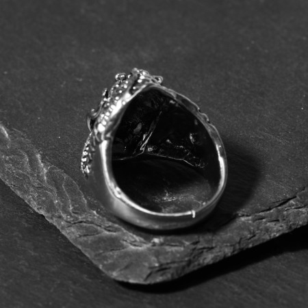 Ring "Right" Dragon with red eyes, red color in black silver, 19 size-4