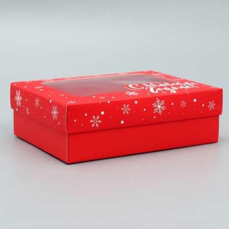 Gift box "Happy New Year", Red, 16.5 x 12.5 x 5 cm, New Year-1