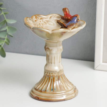 Souvenir Ceramics stand "Birds on a column with a bowl" 15x10.5x10 cm-1
