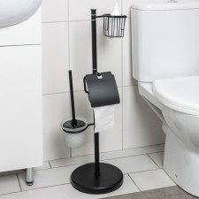 Floor stand with a holder for toilet paper, freshener and ruff, 80 cm, black color
