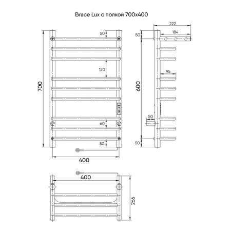 Electric towel Indigo Brace Lux, 700x400 mm, timer, hidden installation, chrome-5