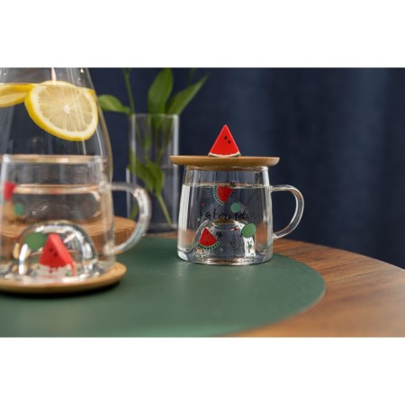 Glass mug with wooden cover "Arbuzik", 300 ml-8