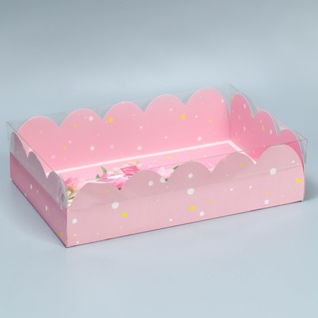 Cookie box, confectionery packaging with PVC lid, “tulips”, 20 x 30 x 8 cm-1