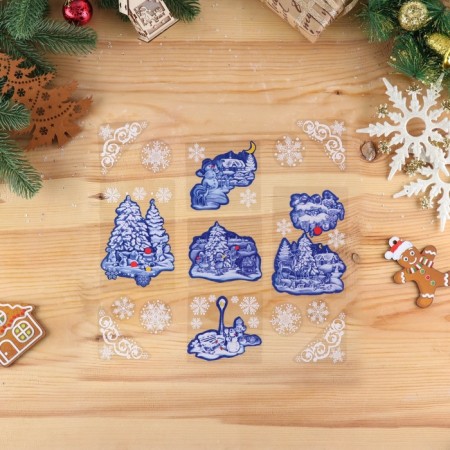 A set of stickers on the windows "New Year" winter landscapes, 24 x 37 cm-1