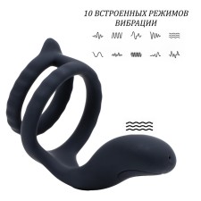 The erection ring of the oka-hoods, double, with vibration stimulation, Soft silicone, black
