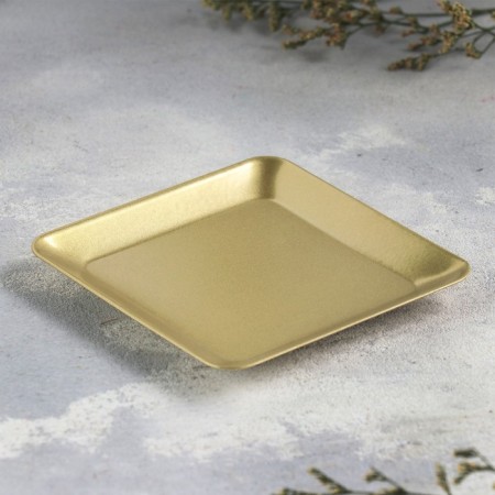 Square Plate Climber of Metal for one candle, 10x1.1 cm, gold-1