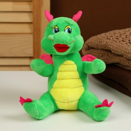 Soft toy "Dragon", with pink wings, 18 cm, green color-1