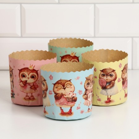 Paper form for cupcake, muffins and kulich "owls" 90x90 mm mix (packing 2000 pcs)-2