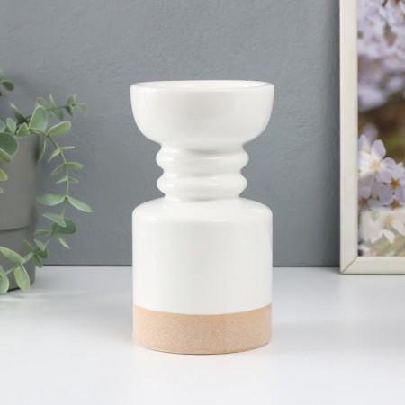 Ceramics candlestick for 1 candle "Atlant" sand-white 9.5x9.5x17.5 cm-2