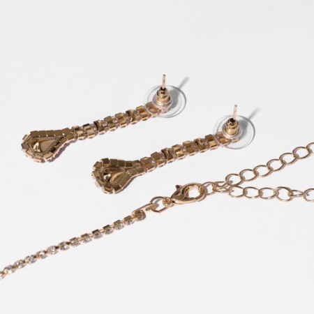 Set 2 objects: earrings, necklace "Monique" Waterfall, white-green color in gold, 30 cm-1