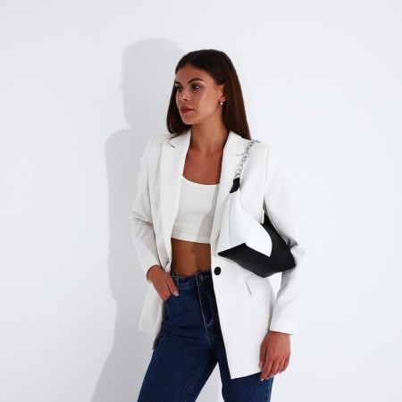 Baget bag with zipper, white/black color-4